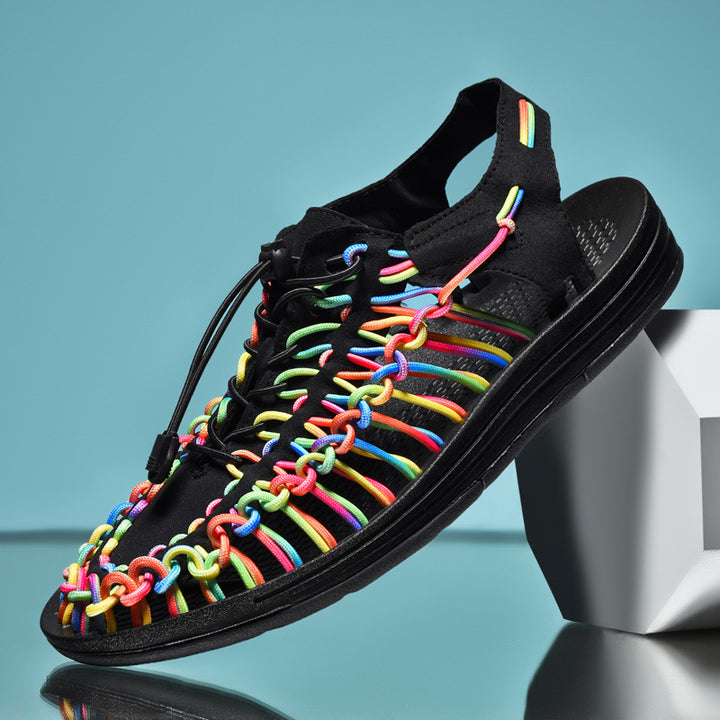Unisex Geflochtene Sport-Sandalen mit elastischen Multicolor-Kordeln Echoarchiv