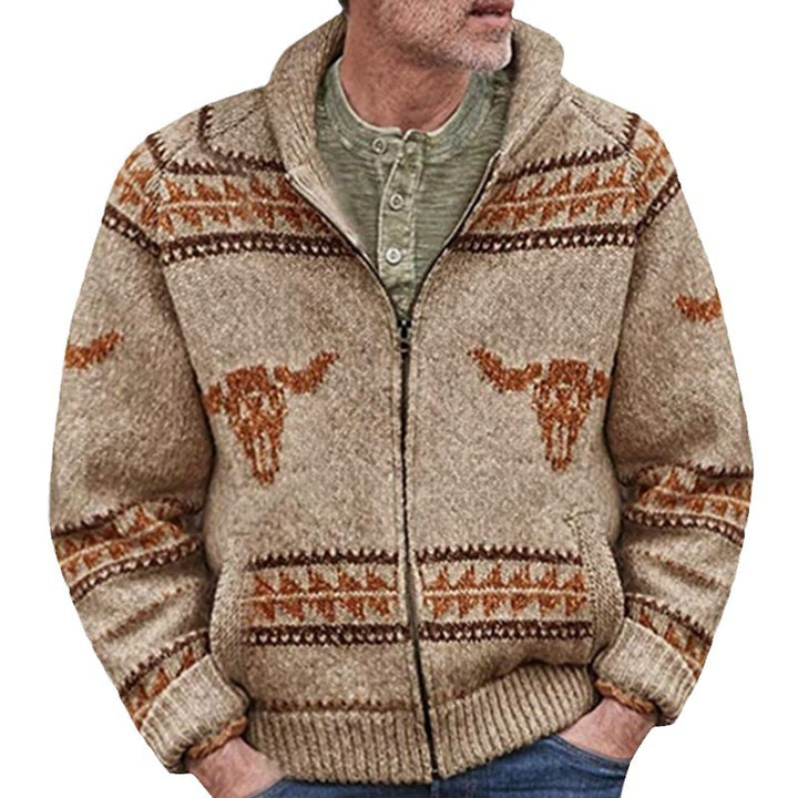 Herren Strickjacke mit einzigartigem Wildwest-Muster und warmem Futter Echoarchiv