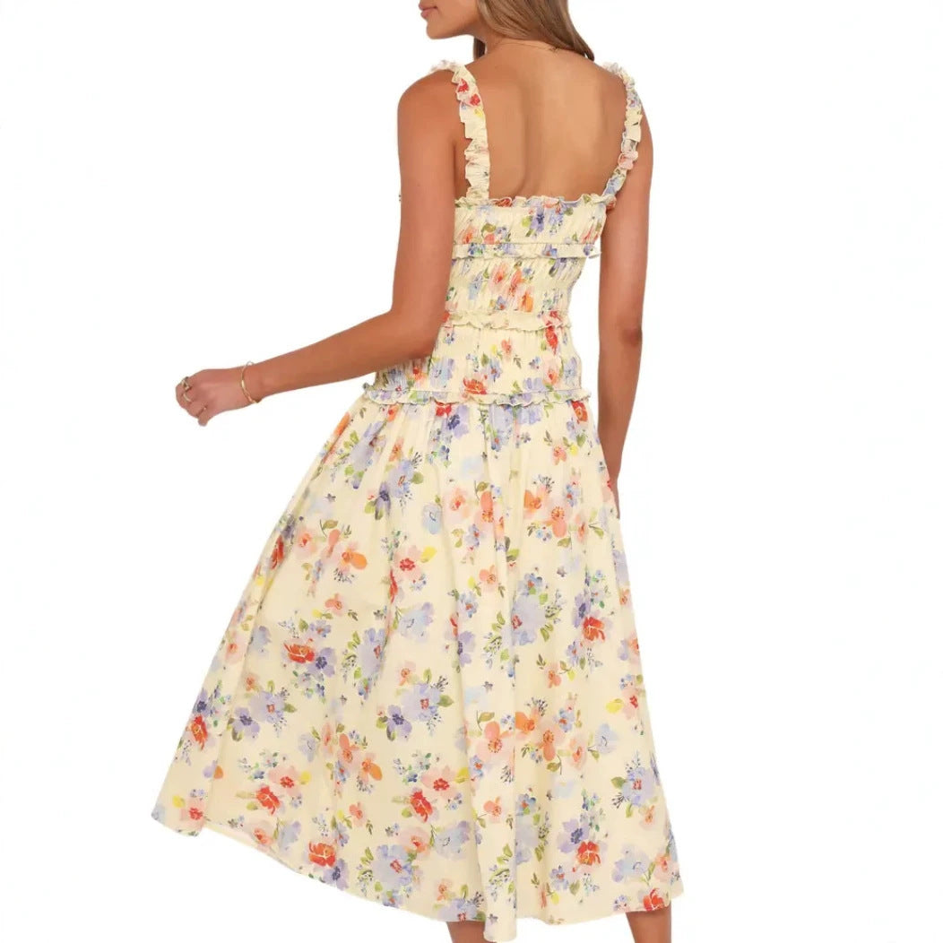 Damen nan luftig-leichte Stufenmidikleid mit gerafftem Oberteil und Rüschen-Trägern Echo Archiv