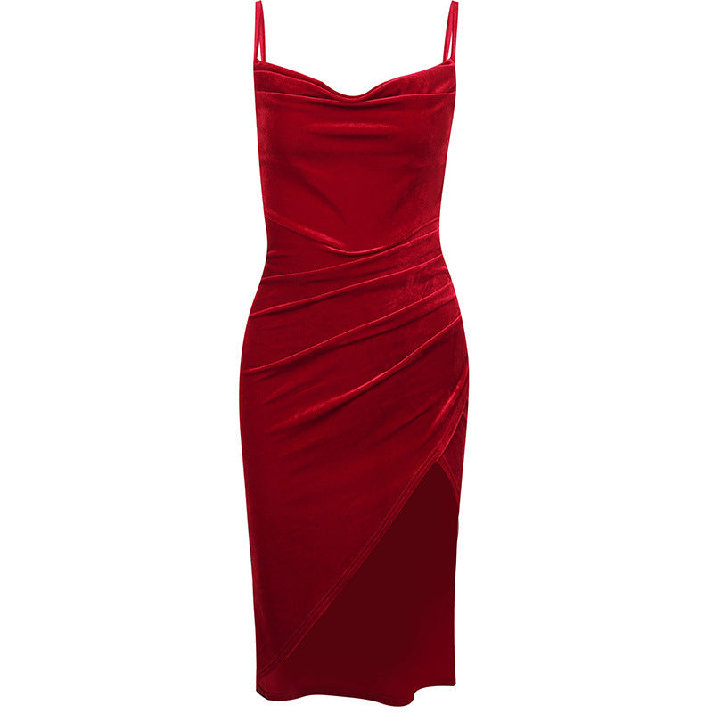 Damen elegantes Wickelkleid mit hohem Schlitz und schmalen Trägern Echo Archiv