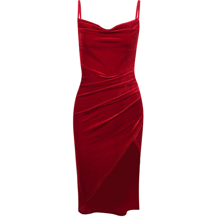 Damen elegantes Wickelkleid mit hohem Schlitz und schmalen Trägern Echo Archiv