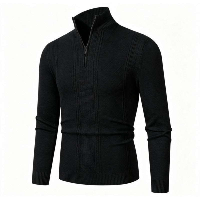 Herren Feiner Halbzip-Rollkragenpullover mit Strukturstreifen und körpernahem Schnitt Echo Archiv