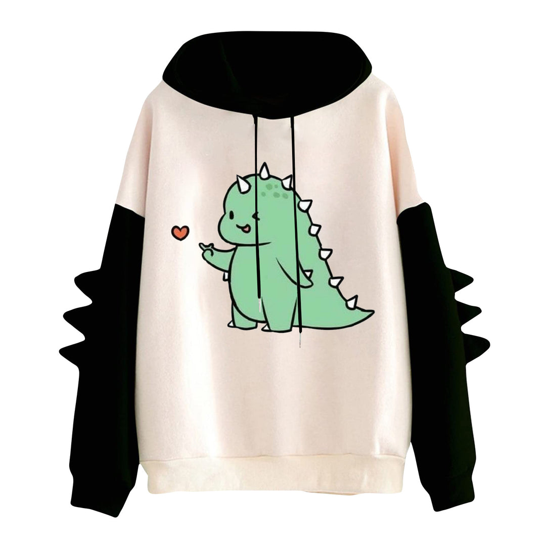 Damen Kapuzenpullover mit niedlichem Dinosaurierprint und dreidimensionalen Stacheln – Auréline