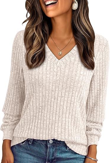 Damen Weicher Rippstrickpullover mit V-Ausschnitt Echo Archiv