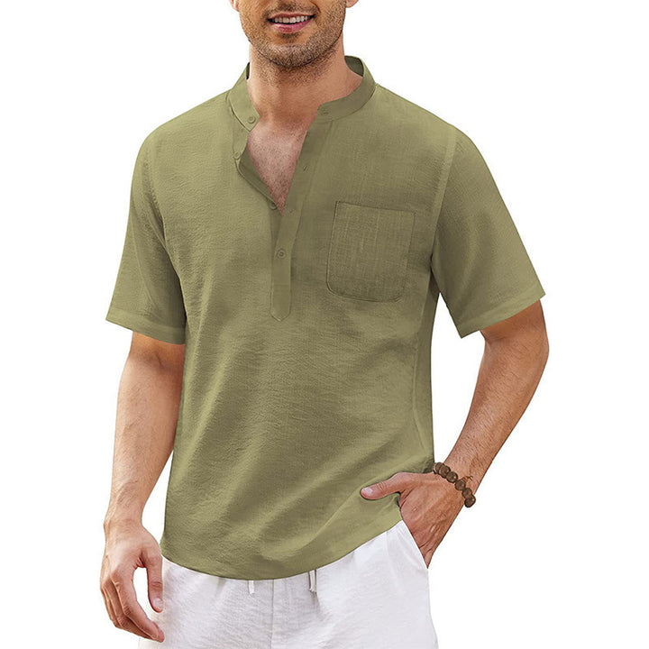 Herren hochwertiges Kurzarm-Henley-Shirt mit praktischer Brusttasche Echoarchiv