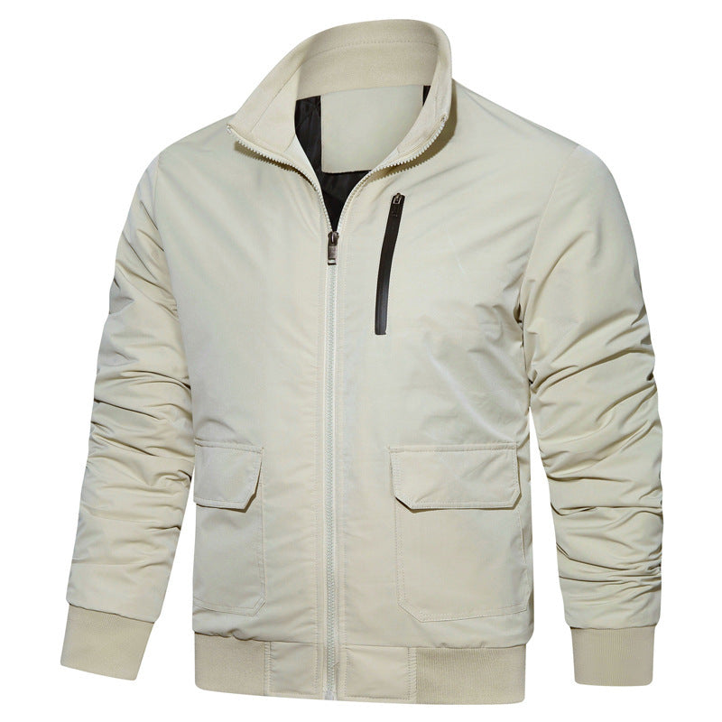 Herren Leichte Piloten-Bomberjacke im Utility-Stil mit Ärmeltasche und Rippbündchen – Brevano