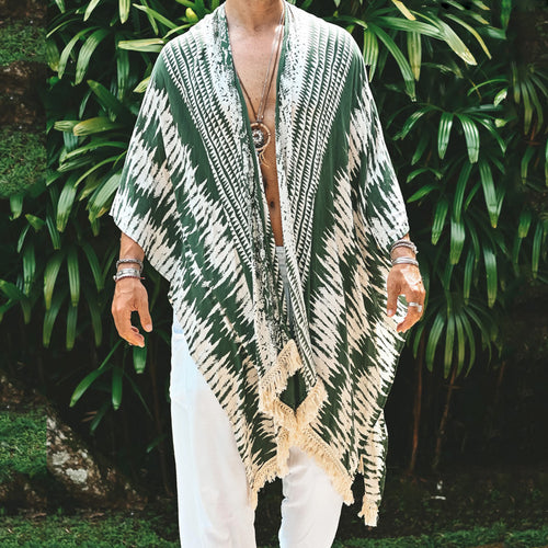 Herren nan leichter Strandponcho im Kimono-Stil mit Fransen Echo Archiv