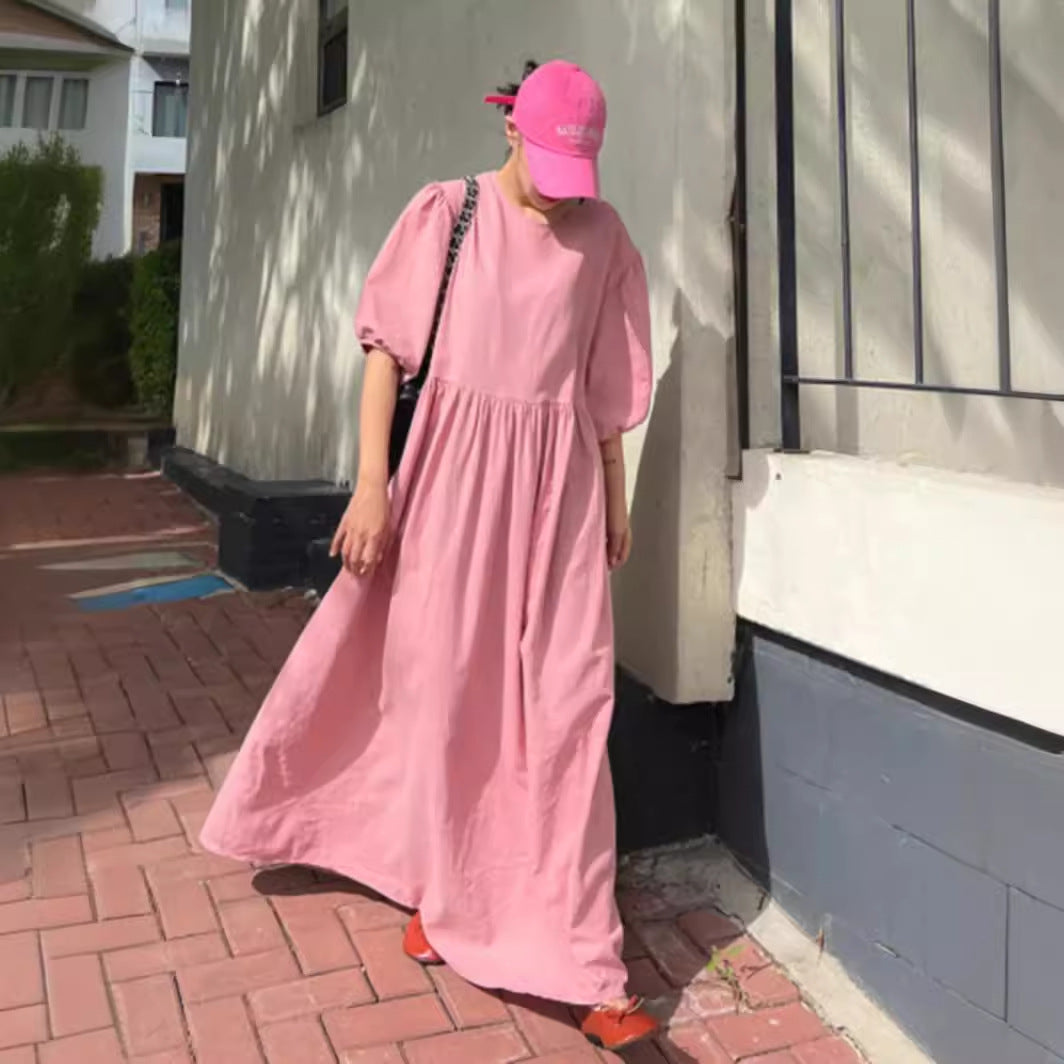 Damen Lässiges Maxi-Babydollkleid mit Puffärmeln und geraffter Taillenpartie – Valéora