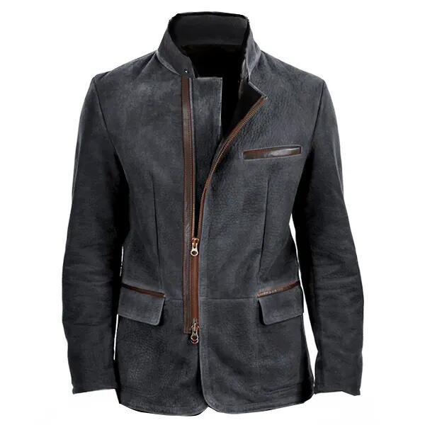 Herren nan elegante Wildlederjacke mit Stehkragen und verdecktem Reißverschluss Echo Archiv