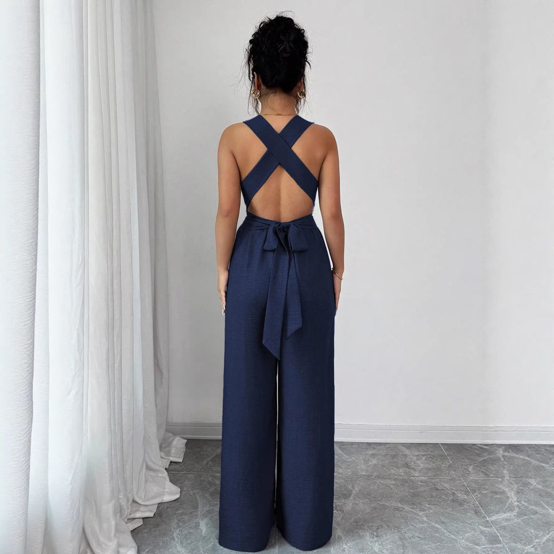Damen Jumpsuit mit weitem Bein, tailliertem Wickelband und Ösen-Trägern Echo Archiv