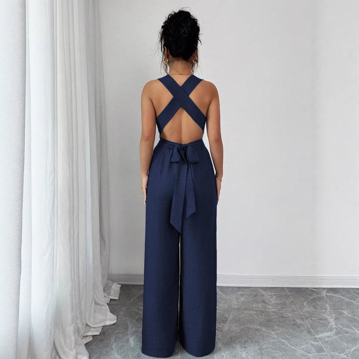 Damen Jumpsuit mit weitem Bein, tailliertem Wickelband und Ösen-Trägern Echo Archiv