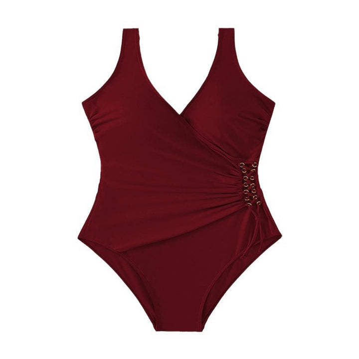 Damen Einteiliger Badeanzug mit elegantem Wickeldesign und modischen Schnürdetails Echo Archiv