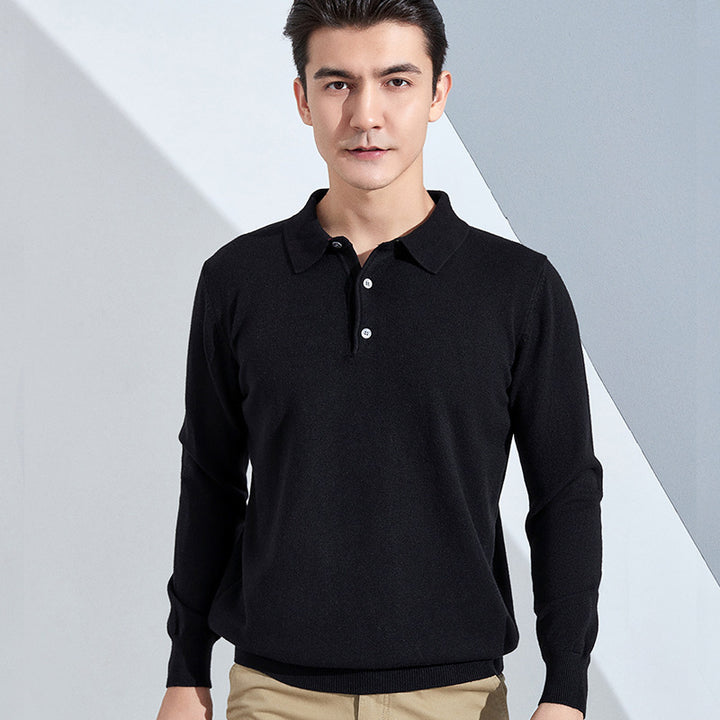Herren Feiner Langarm-Poloshirt aus Feinstrick mit 3‑Knopf‑Leiste und schmaler Passform Echoarchiv
