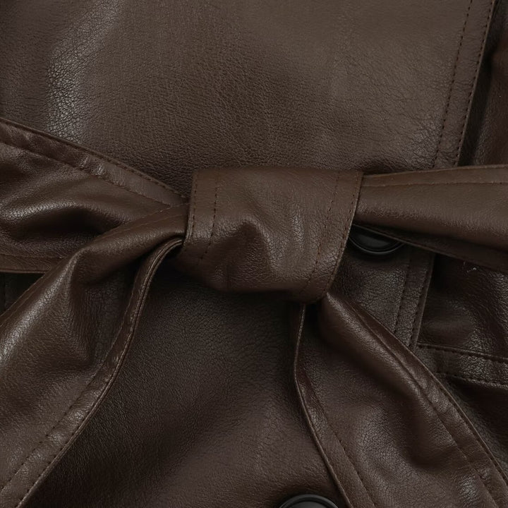 Damen Kurzjacke aus Lederoptik mit Bindegürtel und asymmetrischer Knopfleiste Echo Archiv