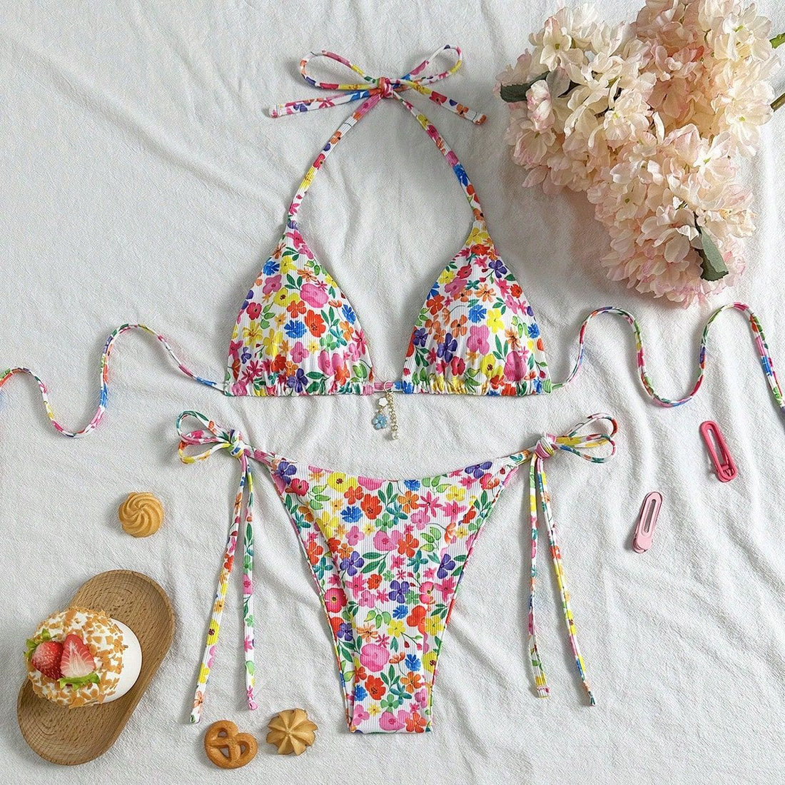 Damen Triangel-Bikini mit buntem Blumendesign – Maréssa
