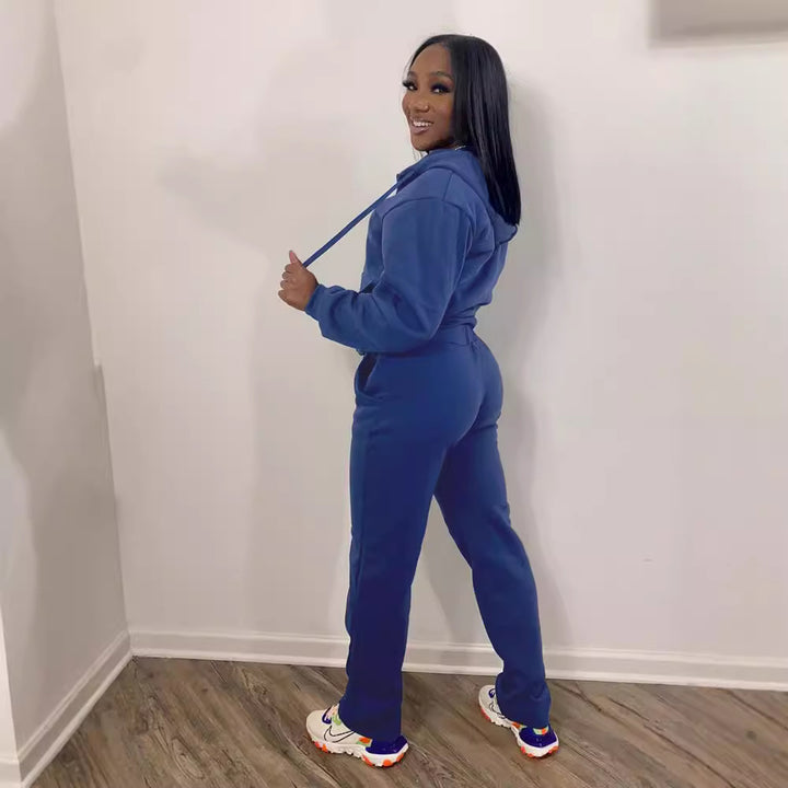 Damen nan Komfort-Zip-Hoodie mit taillenhoher Bootcut-Jogginghose Set Echo Archiv