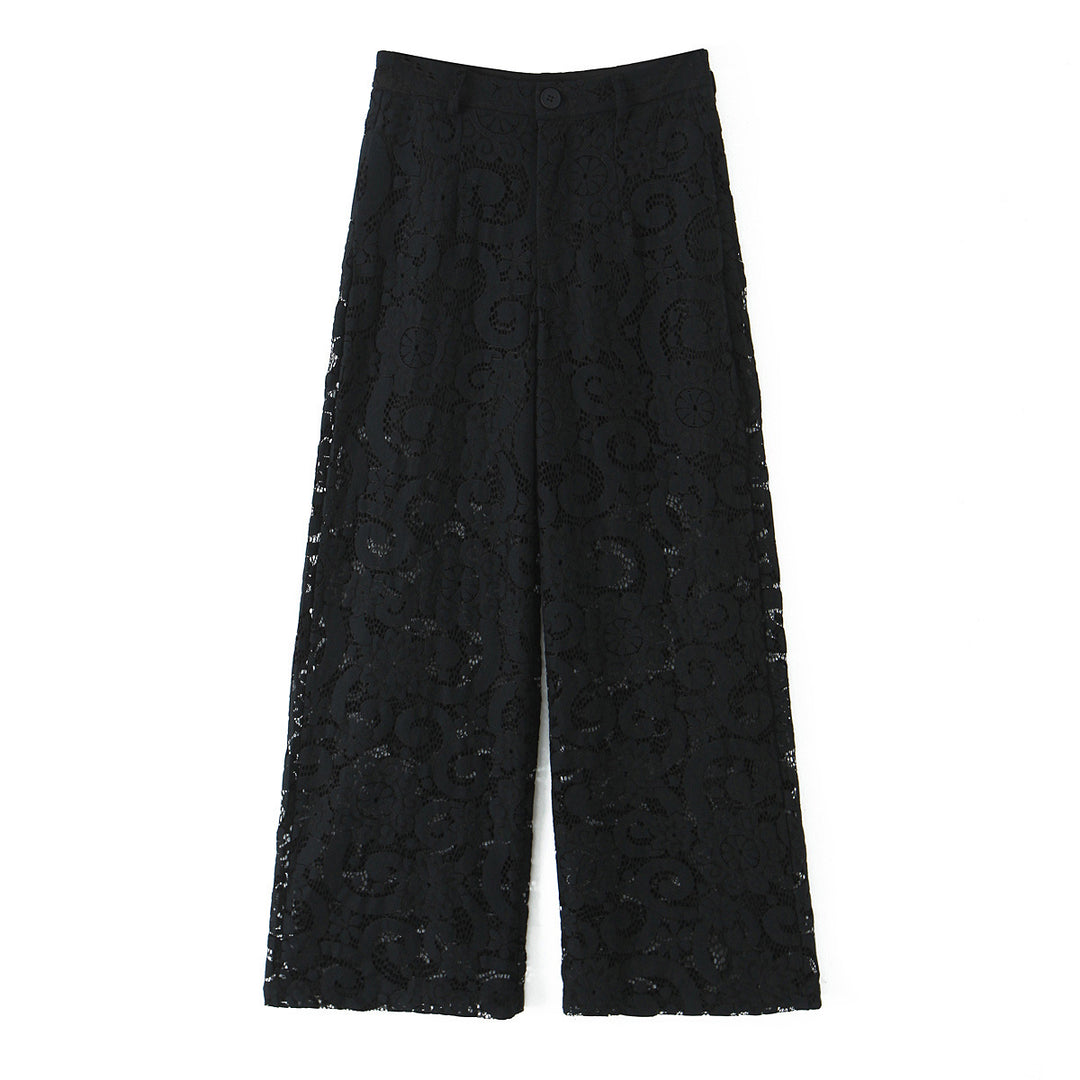 Damen hochtaillierte Spitzenslouchhose mit durchgehendem Futter, weitem Bein und Bund mit Gürtelschlaufen – Avélisse