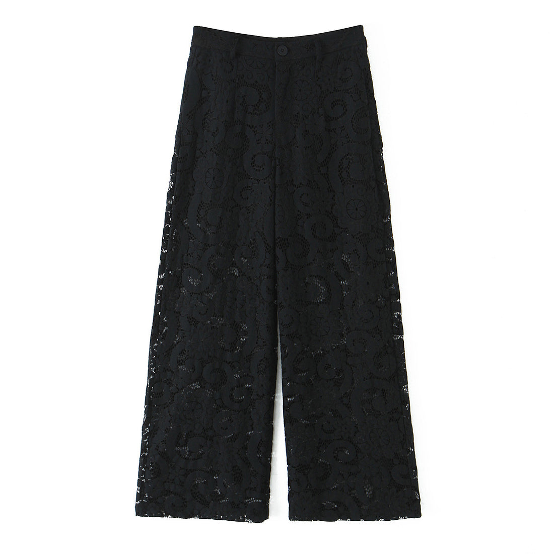 Damen hochtaillierte Spitzenslouchhose mit durchgehendem Futter, weitem Bein und Bund mit Gürtelschlaufen – Avélisse