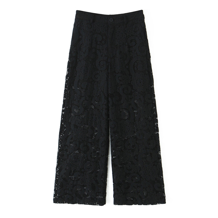 Damen hochtaillierte Spitzenslouchhose mit durchgehendem Futter, weitem Bein und Bund mit Gürtelschlaufen – Avélisse