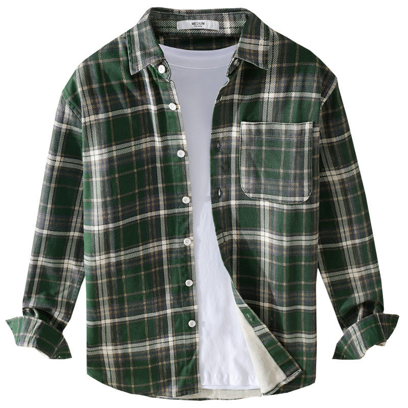 Herren Karierter Flanell-Overshirt im Vintage‑Look mit aufgesetzter Brusttasche und gerundetem Saum Echoarchiv