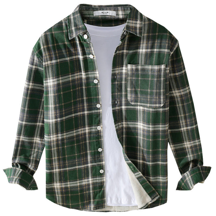 Herren Karierter Flanell-Overshirt im Vintage‑Look mit aufgesetzter Brusttasche und gerundetem Saum Echoarchiv