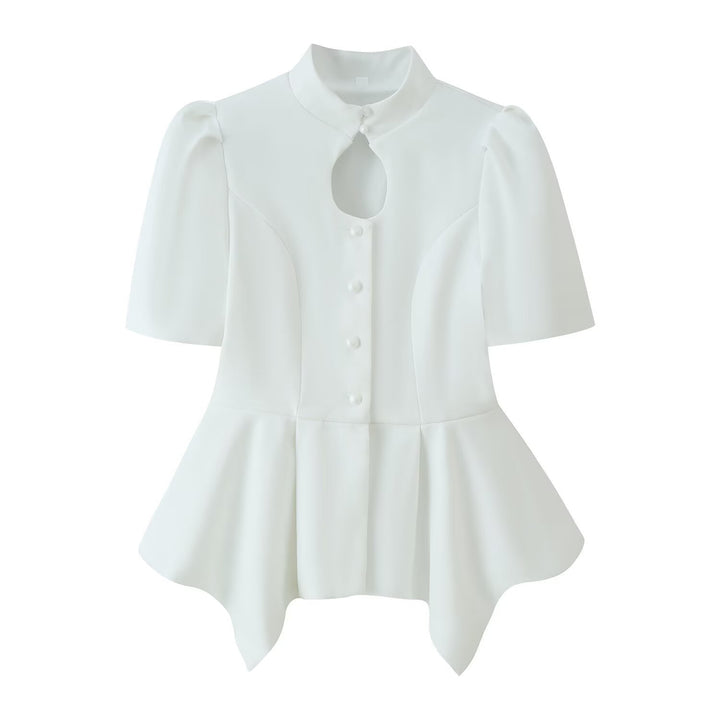 Damen Taillierte Bluse mit Stehkragen, Cut-Out-Ausschnitt und asymmetrischem Schößchen Echo Archiv