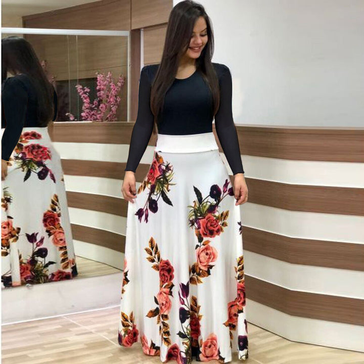Damen Elegantes Maxikleid mit grafischem Druck und flexiblem Bund Echo Archiv