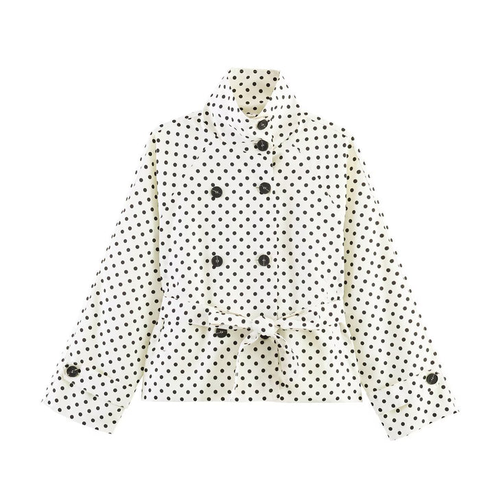 Damen Gekürzter gepunkteter Trenchcoat mit Stehkragen, Taillengürtel und Doppelknopfleiste Echo Archiv