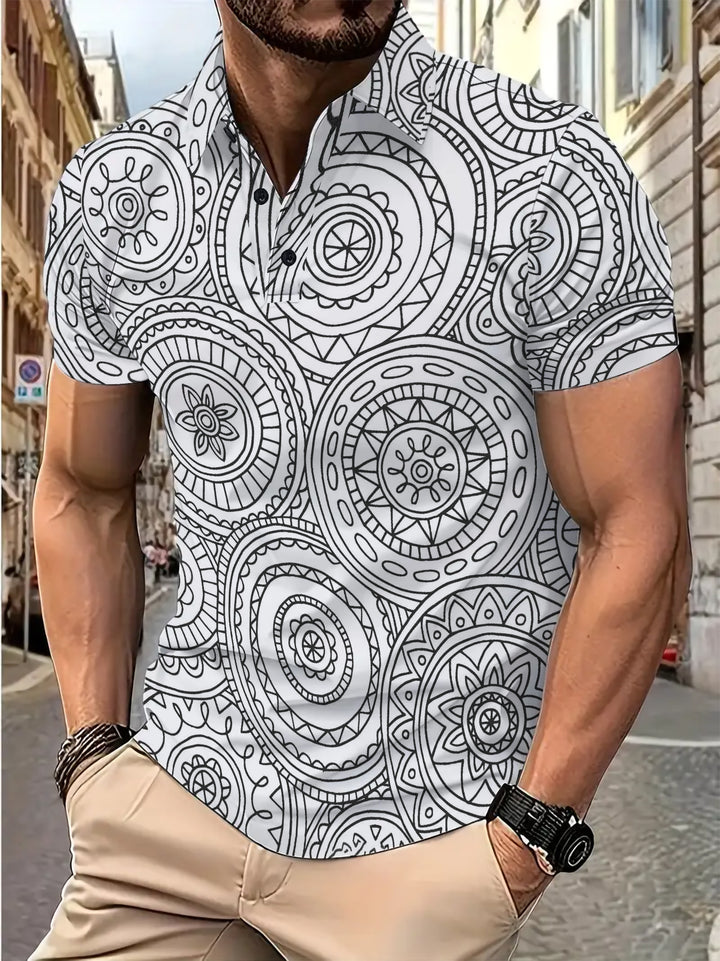 Herren Kurzarmhemd mit kreativem geometrischem Muster Echoarchiv