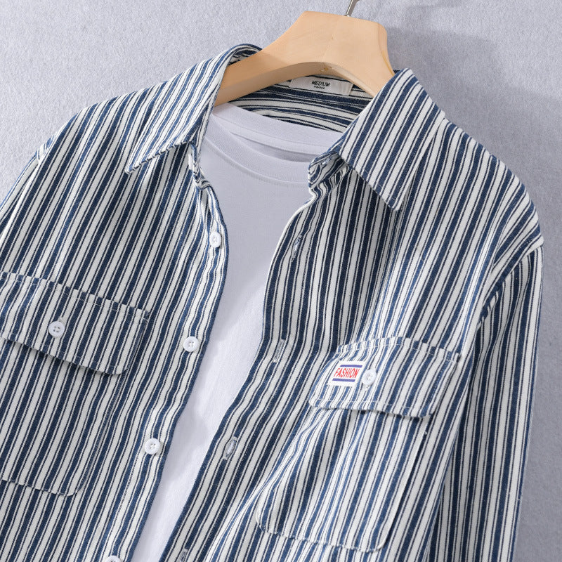 Herren Maritimes Streifen-Überhemd aus Baumwoll‑Twill mit Brustklappen und Relaxed-Fit Echoarchiv