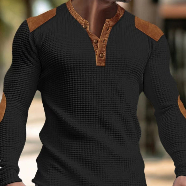 Herren Langärmeliges Shirt mit Struktur und Lederapplikationen Echoarchiv