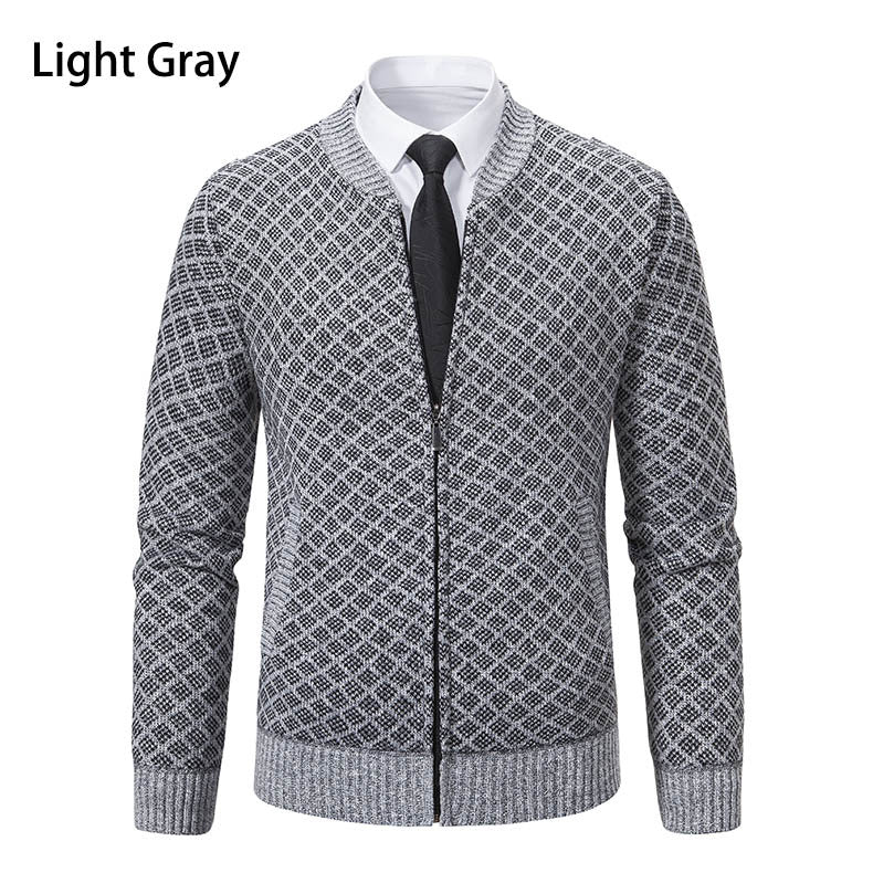 Herren modische Strickjacke mit modernem Zopfmuster und Reißverschluss Echoarchiv