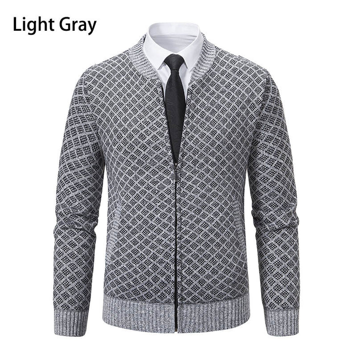 Herren modische Strickjacke mit modernem Zopfmuster und Reißverschluss Echoarchiv