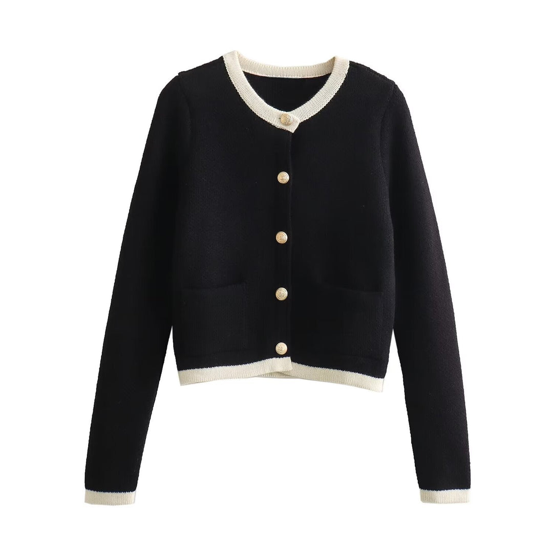 Damen Kurzgeschnittener Bouclé-Cardigan mit Rundhals, Pattentaschen und Münzknöpfen Echo Archiv