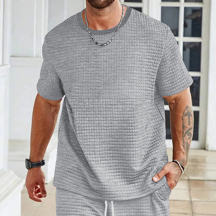 Herren lässiges Kurzarmshirt mit strukturierter Oberfläche und bequemem Schnitt Echoarchiv