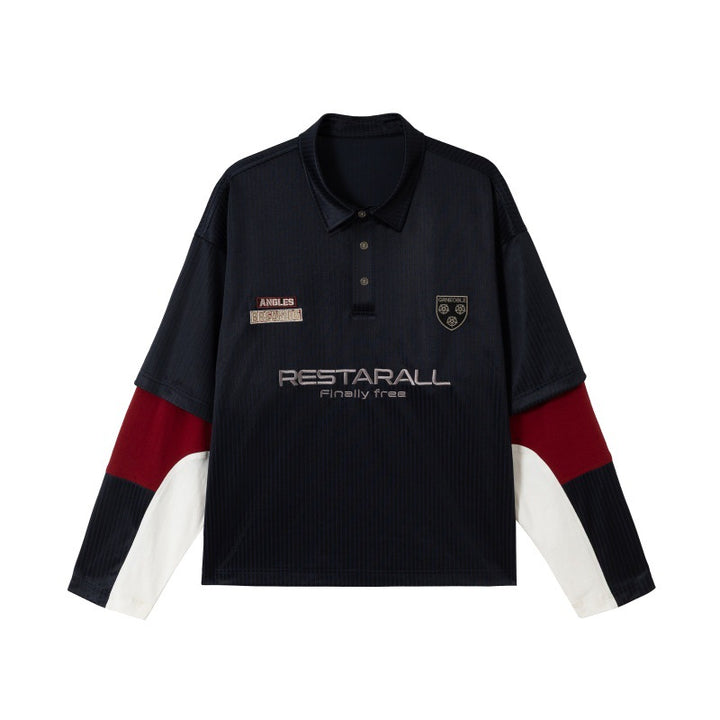 Unisex Langärmeliges Rugby‑Polo im Oversize‑Cut mit Colorblock‑Ärmeln und Logostickerei Echoarchiv