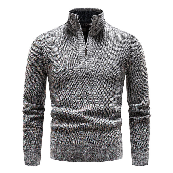 Herren komfortabler Strickpullover mit halbem Reißverschluss und feinem Muster Echoarchiv