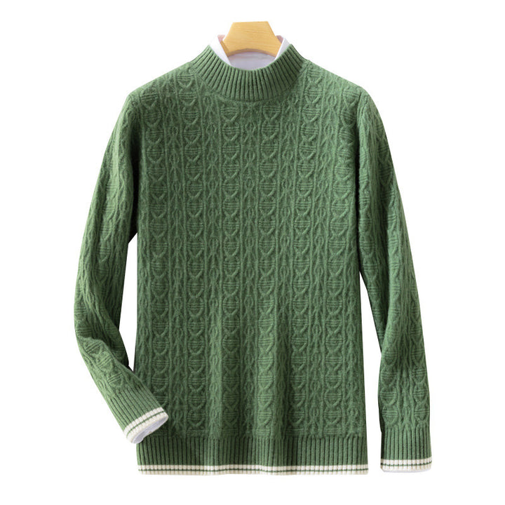 Damen Feinstrickpullover mit Zopfmuster, kurzem Stehkragen und gerippten Abschlüssen Echoarchiv