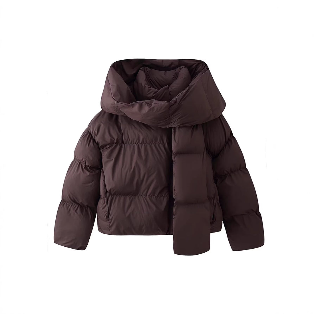 Damen Kurz geschnittene Steppjacke mit extrabreitem Schalkragen und wattierter Kapuze Echoarchiv