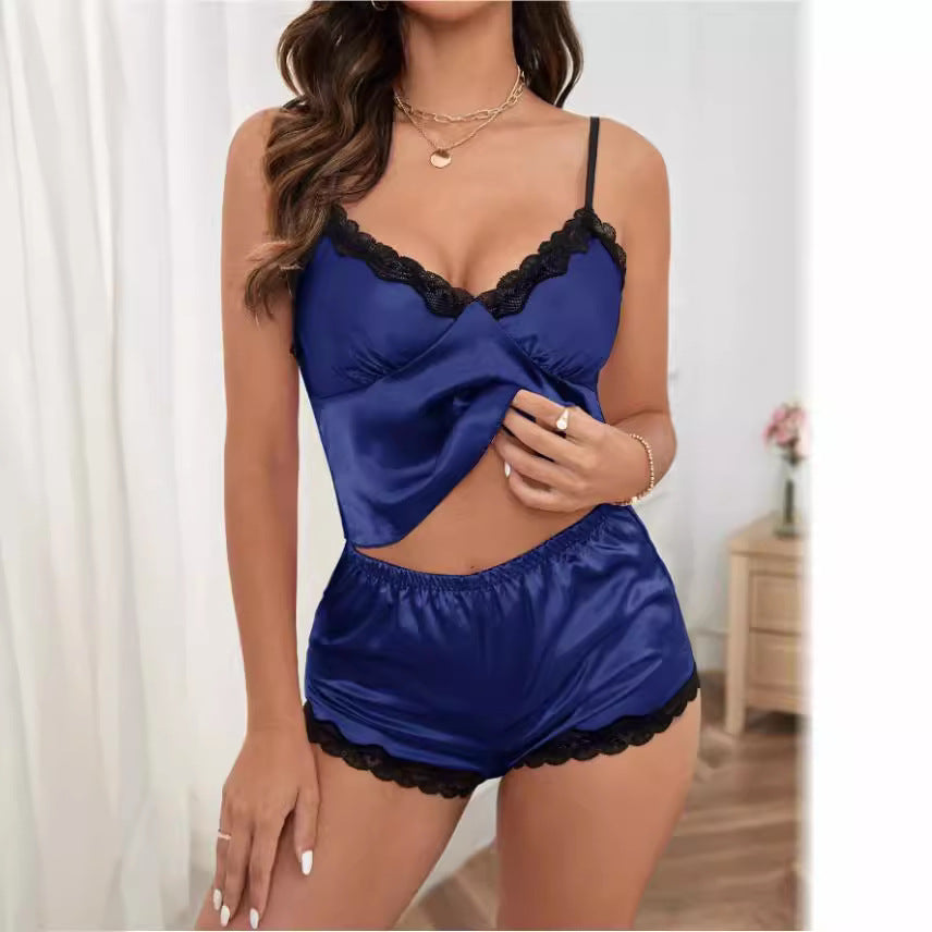 Damen Satin Schlafanzug-Set mit Spitze Echo Archiv