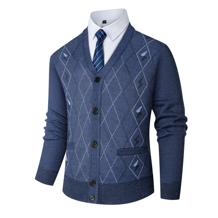 Herren Strickjacke mit modernem Rautenmuster und stilvollen Knöpfen Echoarchiv