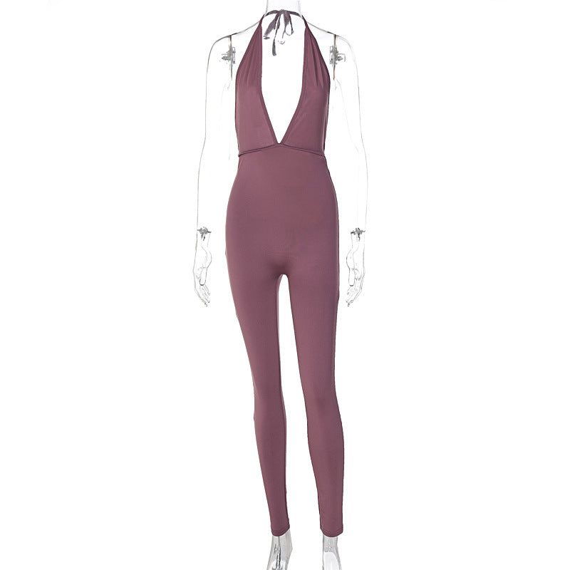 Damen eleganter Jersey-Einteiler mit tiefem Ausschnitt und Bindebändern Echo Archiv