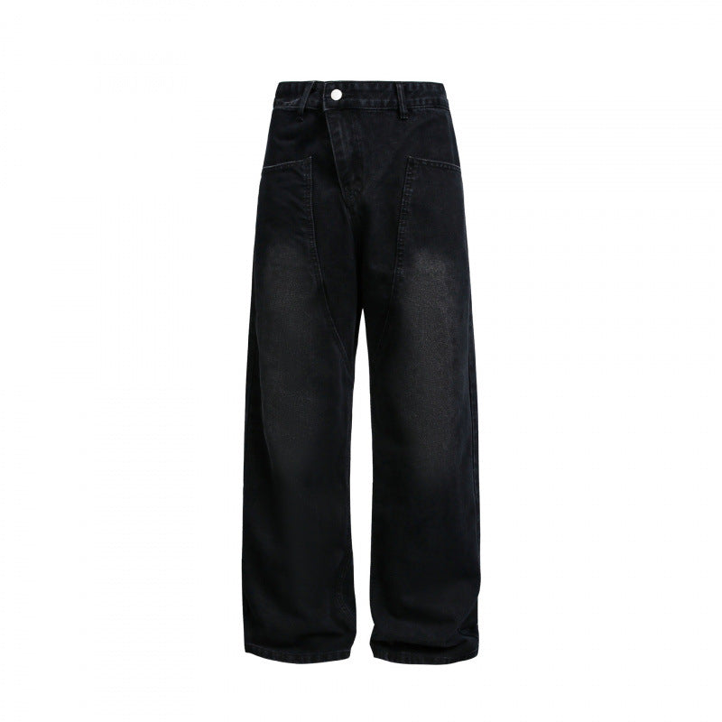 Damen Weite High-Waist Denim-Hose mit geschwungenen Vordertaschen Echo Archiv