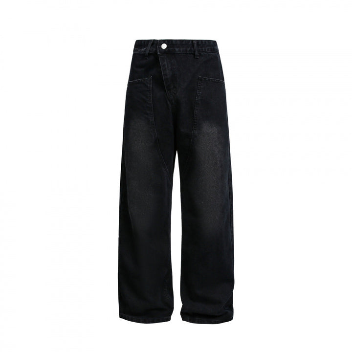 Damen Weite High-Waist Denim-Hose mit geschwungenen Vordertaschen Echo Archiv