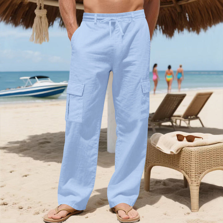 Herren Relaxed-Fit Cargo-Strandhose mit elastischem Bund und aufgesetzten Klappentaschen – Bravaro