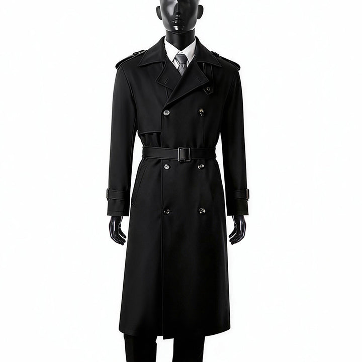 Herren Zeitloser Doppelreihiger Trenchcoat mit Taillengürtel, Schulterklappen und Manschettenriemen Echoarchiv