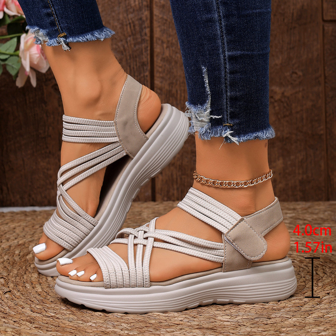 Damen Gepolsterte Plateau-Sandalen mit elastischen Flechtriemen und Klettverschluss Echo Archiv
