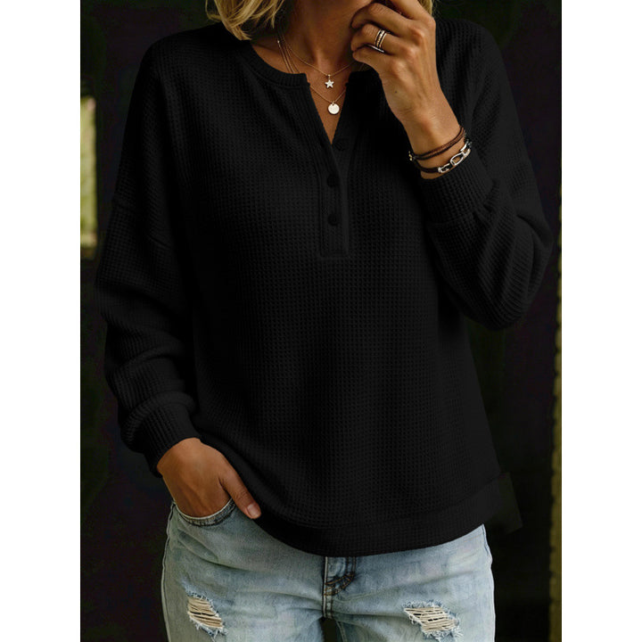 Damen Waffelstrick-Henleypullover mit Oversize-Schnitt Echoarchiv