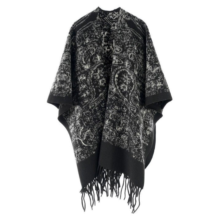 Damen Fransen-Cape im Kuschel-Wollmix mit strukturierter Vintage-Optik – Montévia