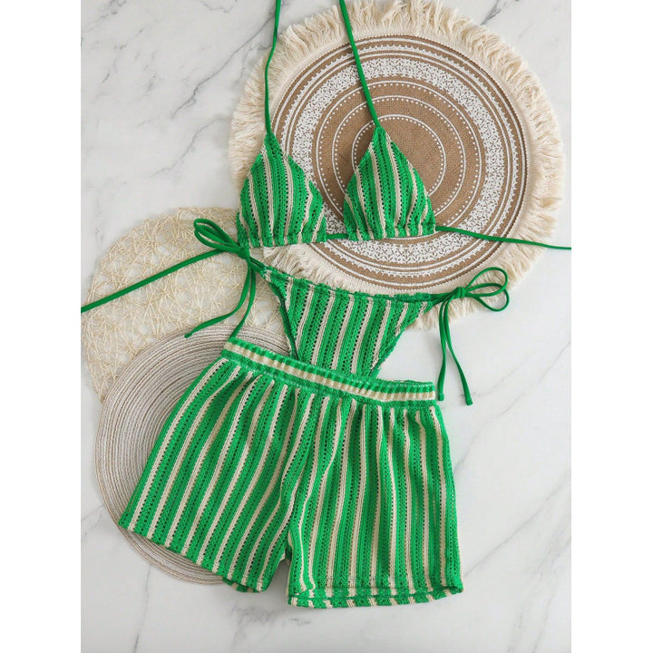 Damen Bikini-Set mit Rüschen und verspieltem Streifenmuster Echo Archiv